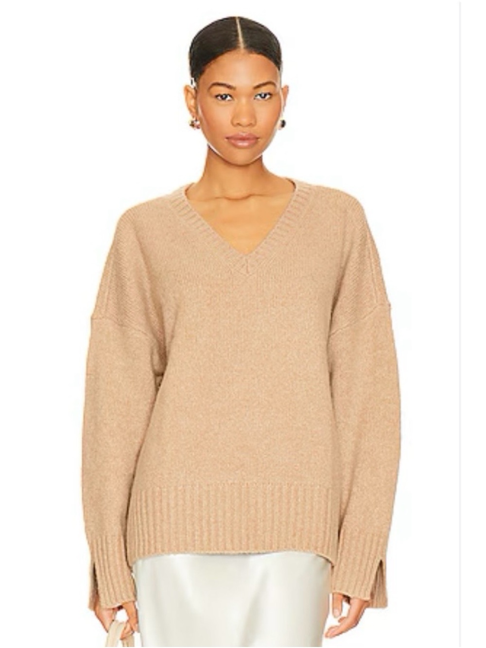 Favorite Daughter William V Neck Wool Almond Cashmere Blend Sweater XS